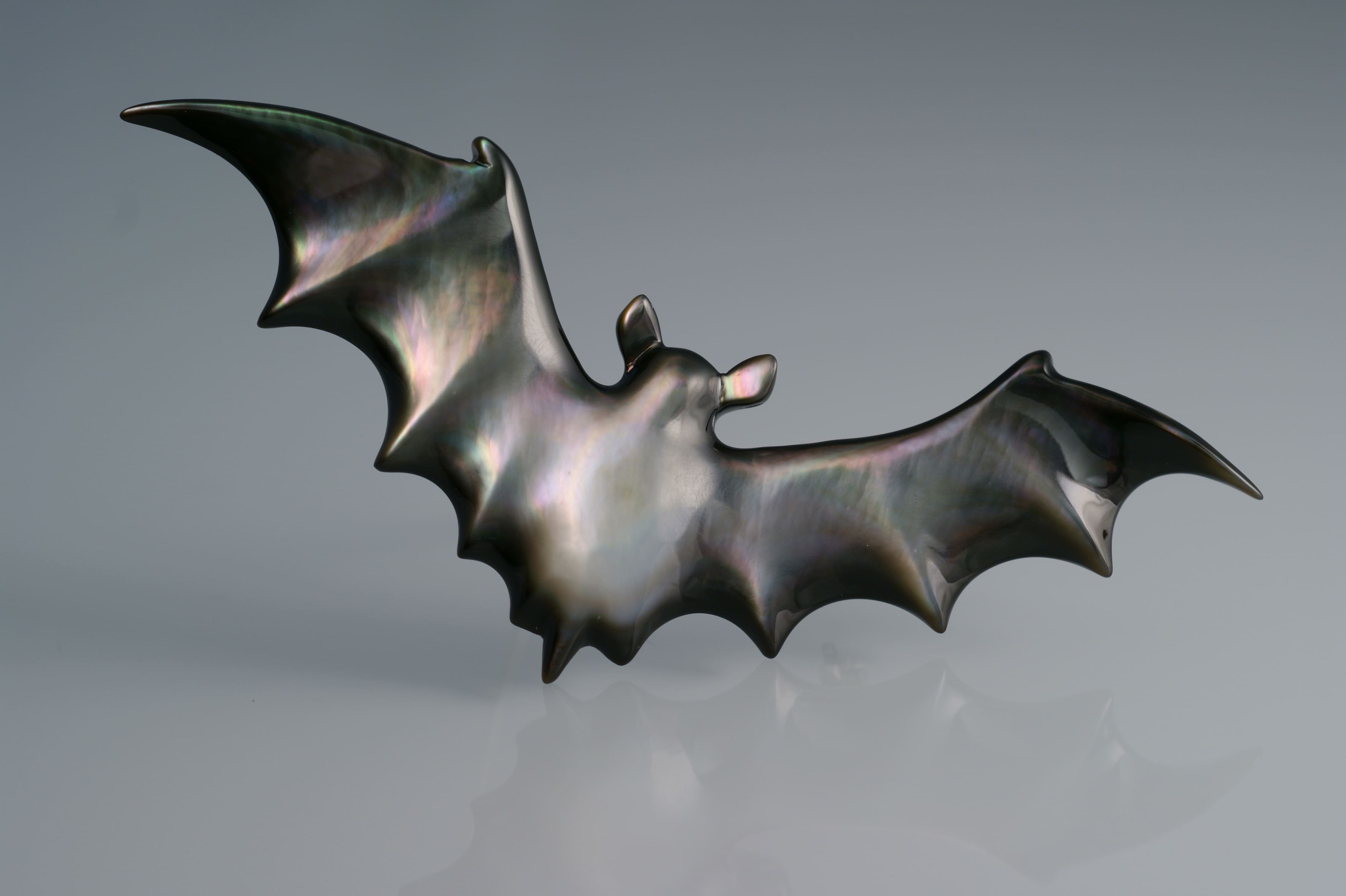 Black Mother of Pearl Bat Brooch Large