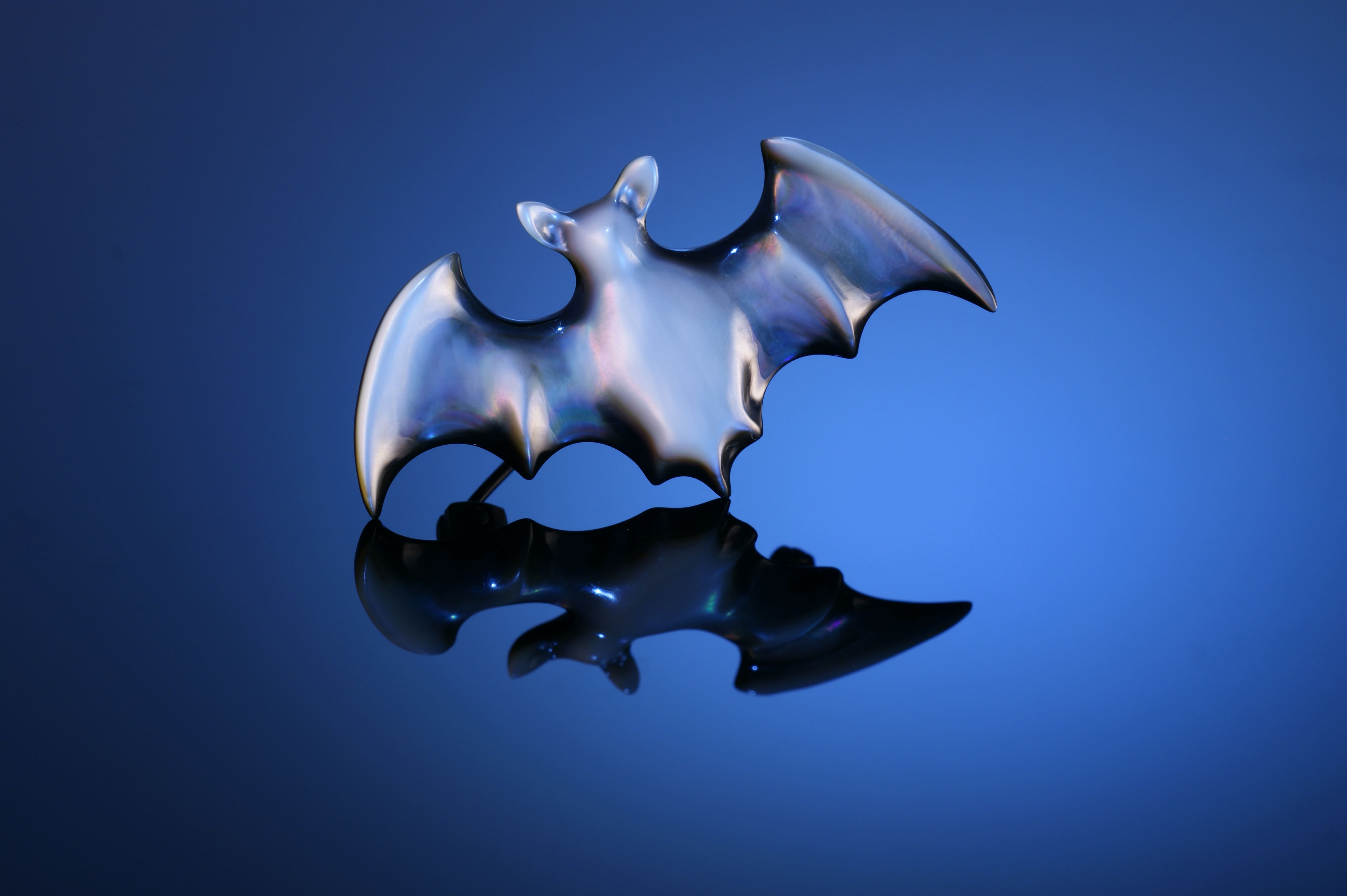 Black Mother of Pearl Bat Brooch Small