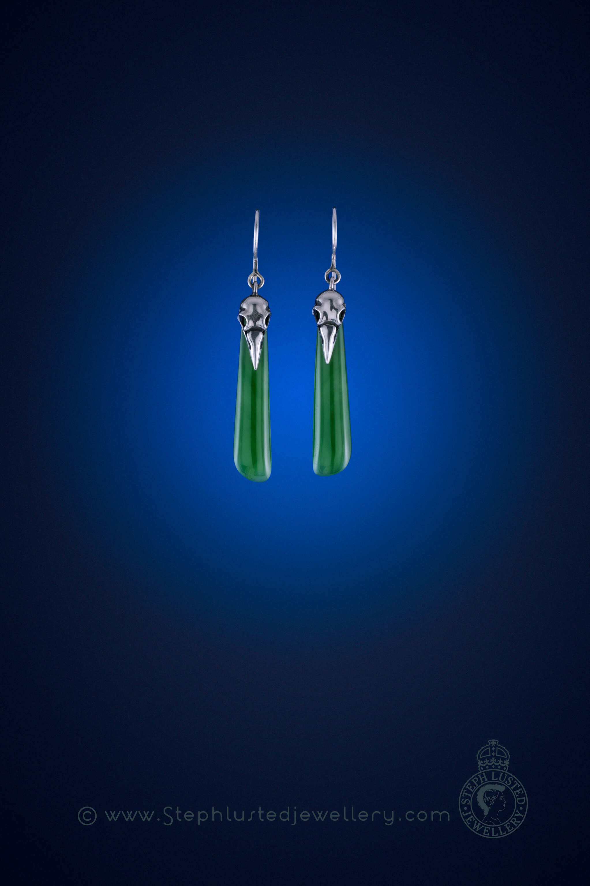 Magpie Skull & Greenstone Earrings