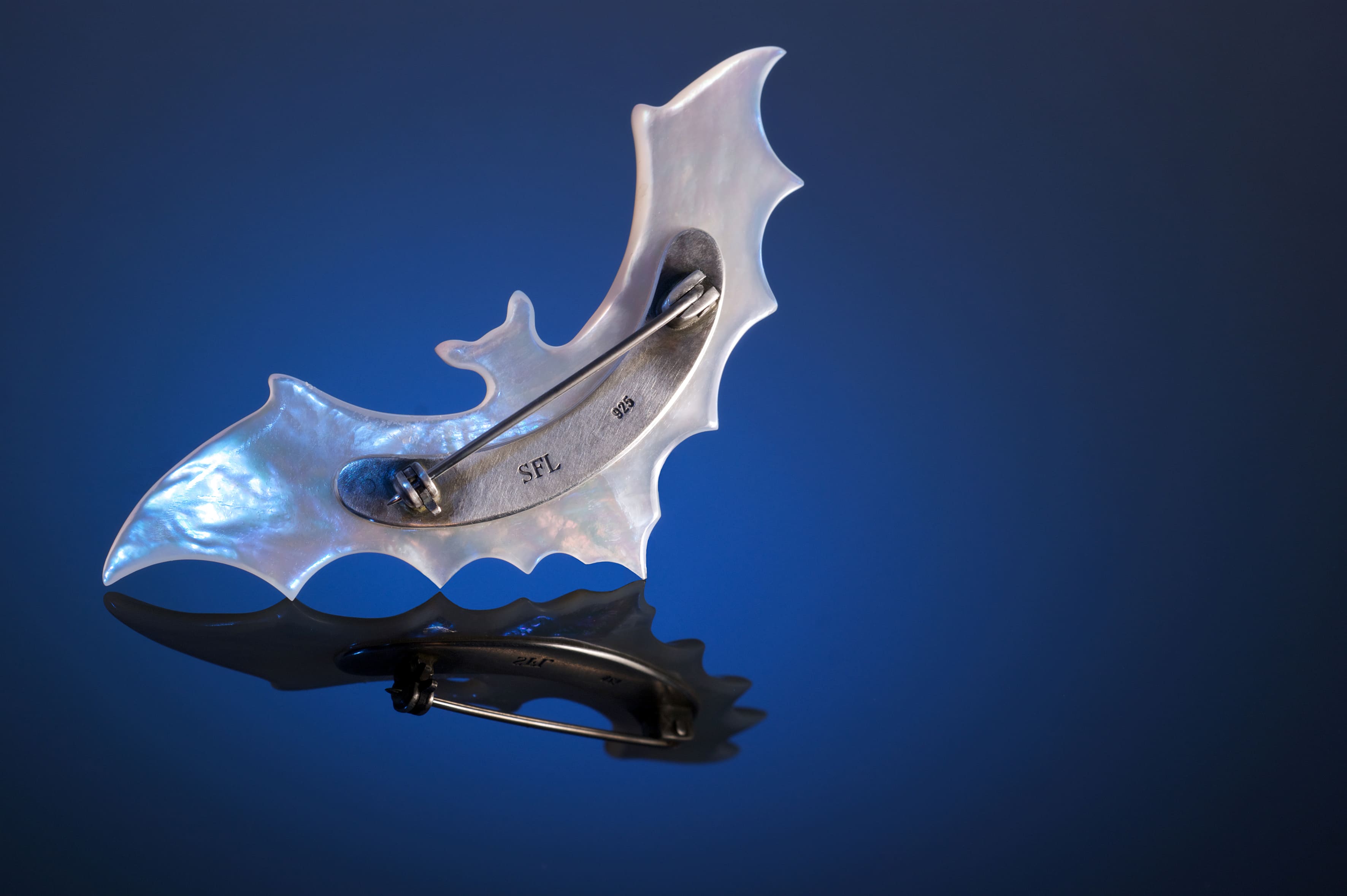 Mother of Pearl Bat Brooch Large
