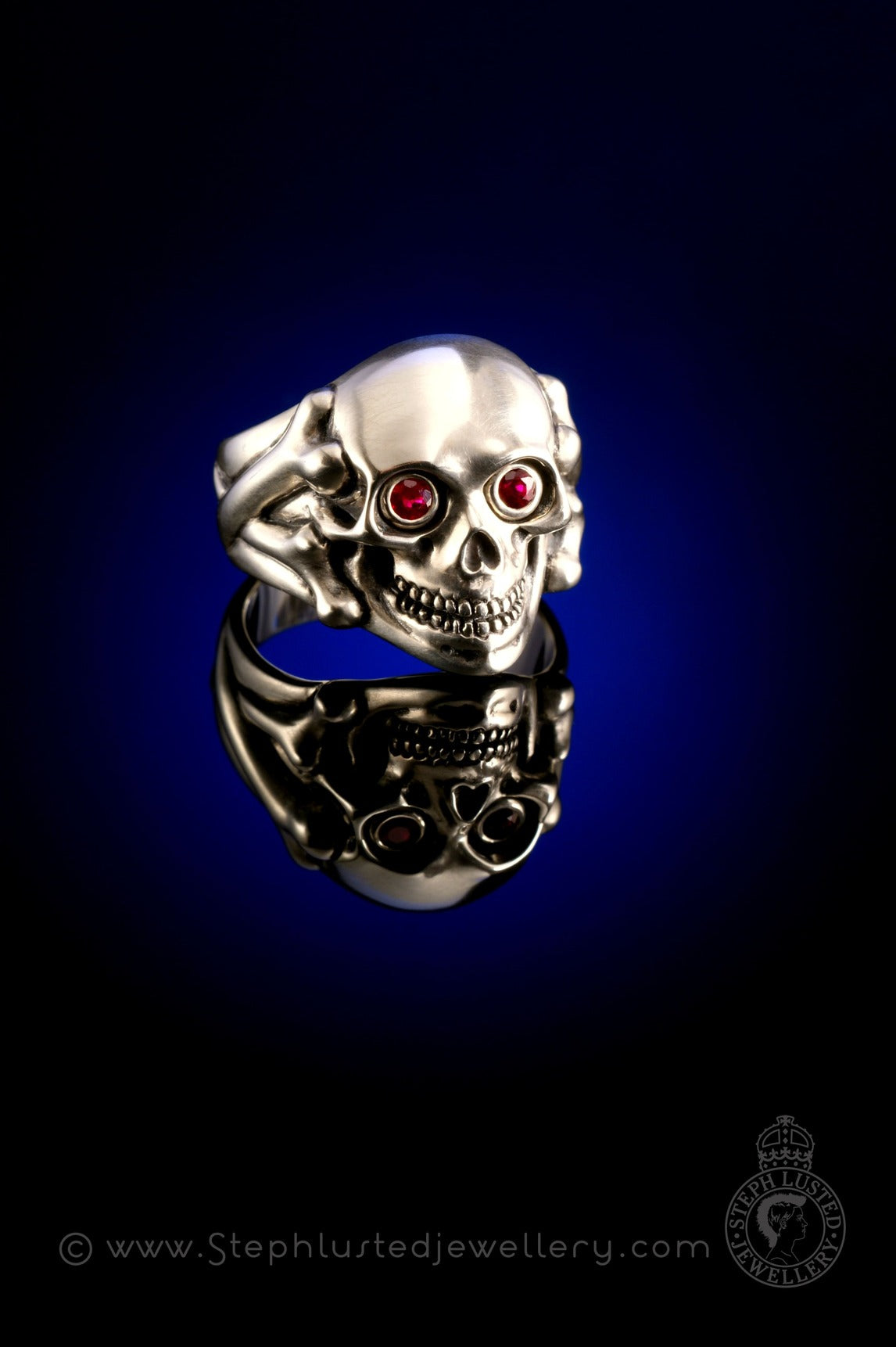Skull & Bones Ring - Rubies